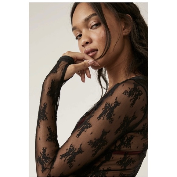 Free People✨Lady Lux Lace Bodysuit- Black - Picture 8 of 10